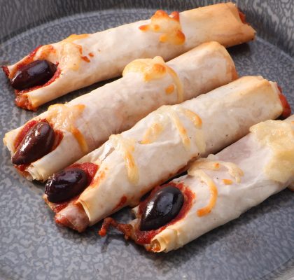 Severed Fillo "fingers" on a platter for Halloween fun